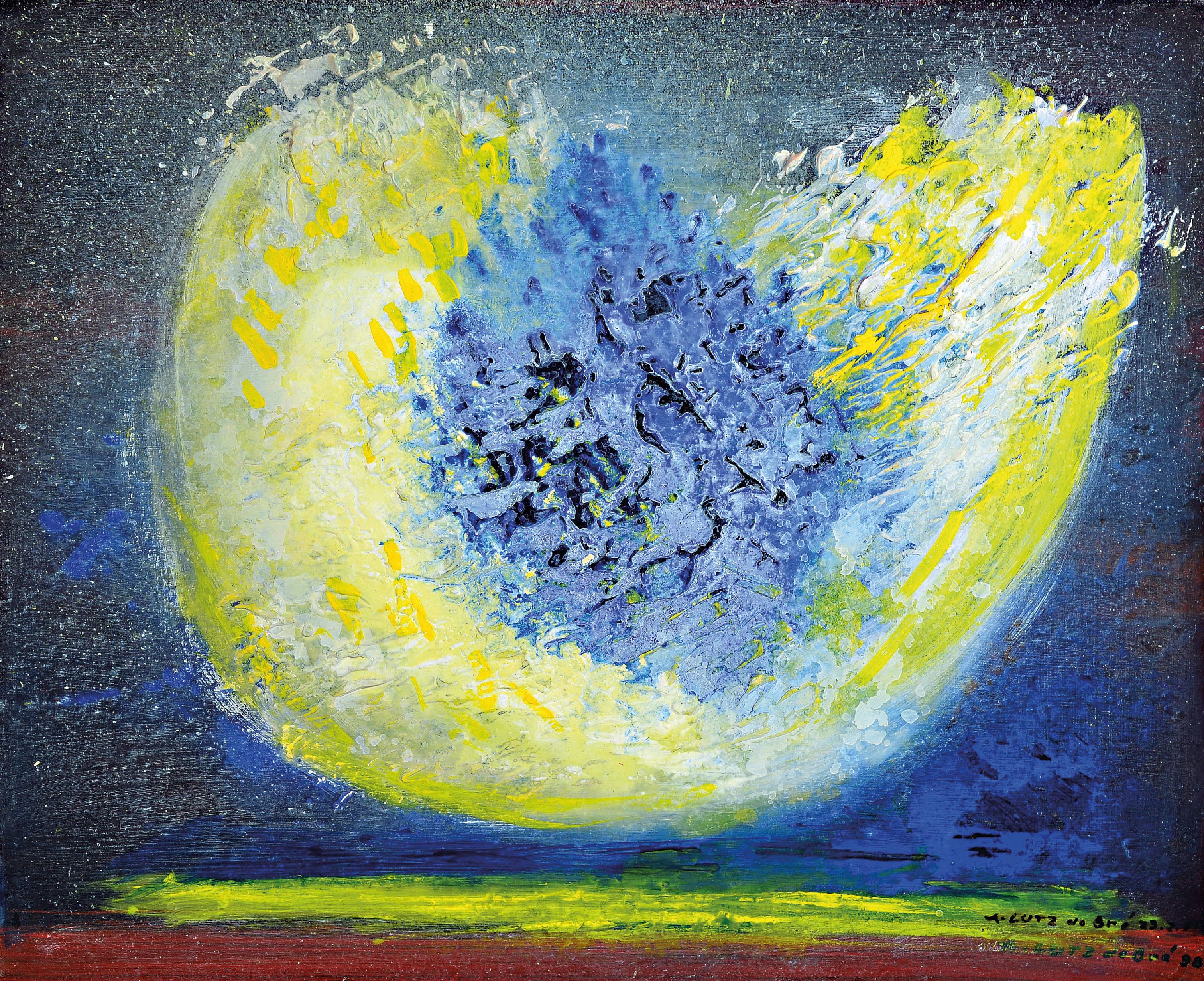 Detail a: Artur Lutz de Bré, 1908 Stuttgart-2001 Freiberg am Neckar, 2 Arbeiten: Kosmische Lichtkompositionen, 1x Öl/Hartfaser, sign. und dat. 98, ca. ...