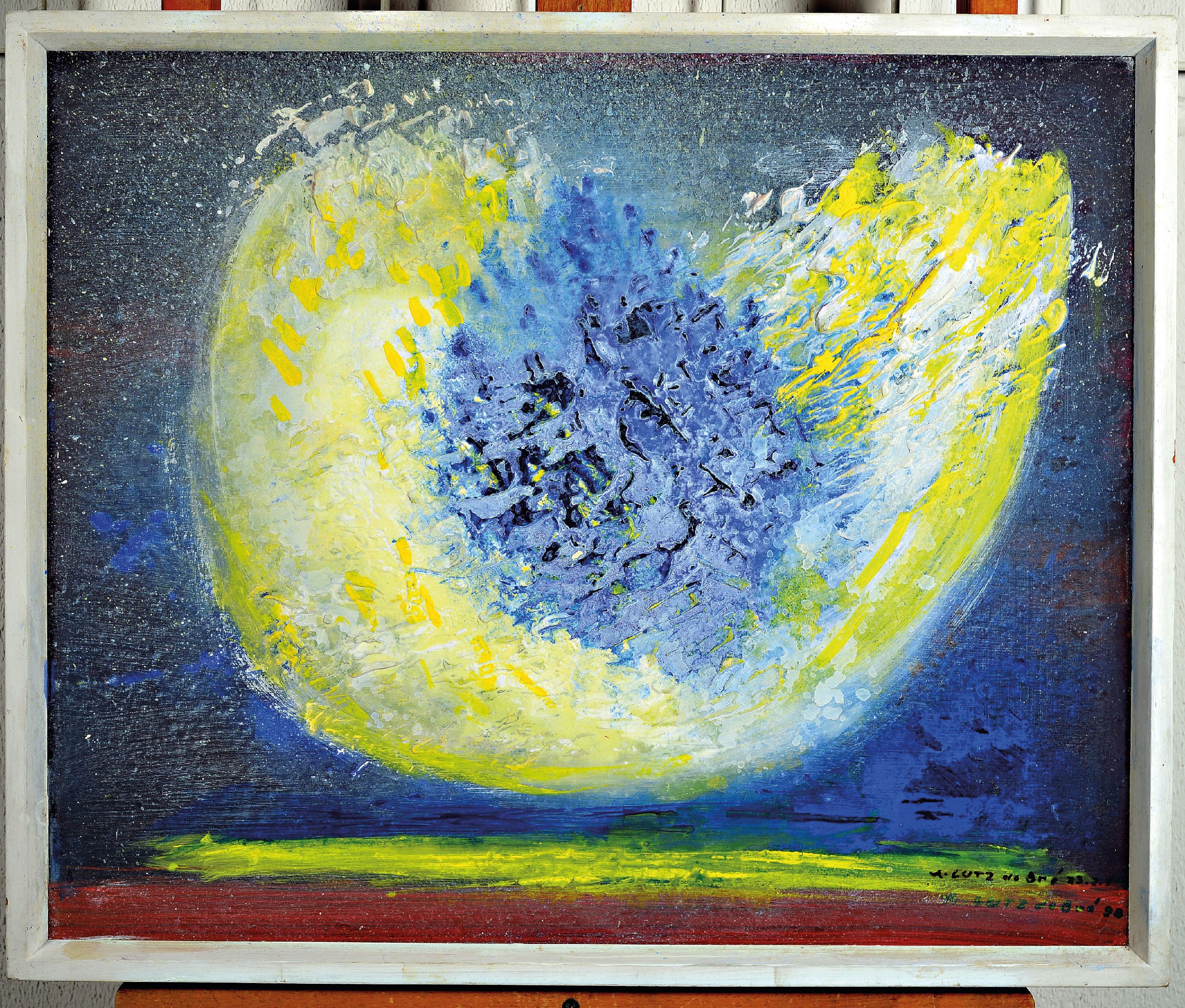 Detail l: Artur Lutz de Bré, 1908 Stuttgart-2001 Freiberg am Neckar, 2 Arbeiten: Kosmische Lichtkompositionen, 1x Öl/Hartfaser, sign. und dat. 98, ca. ...