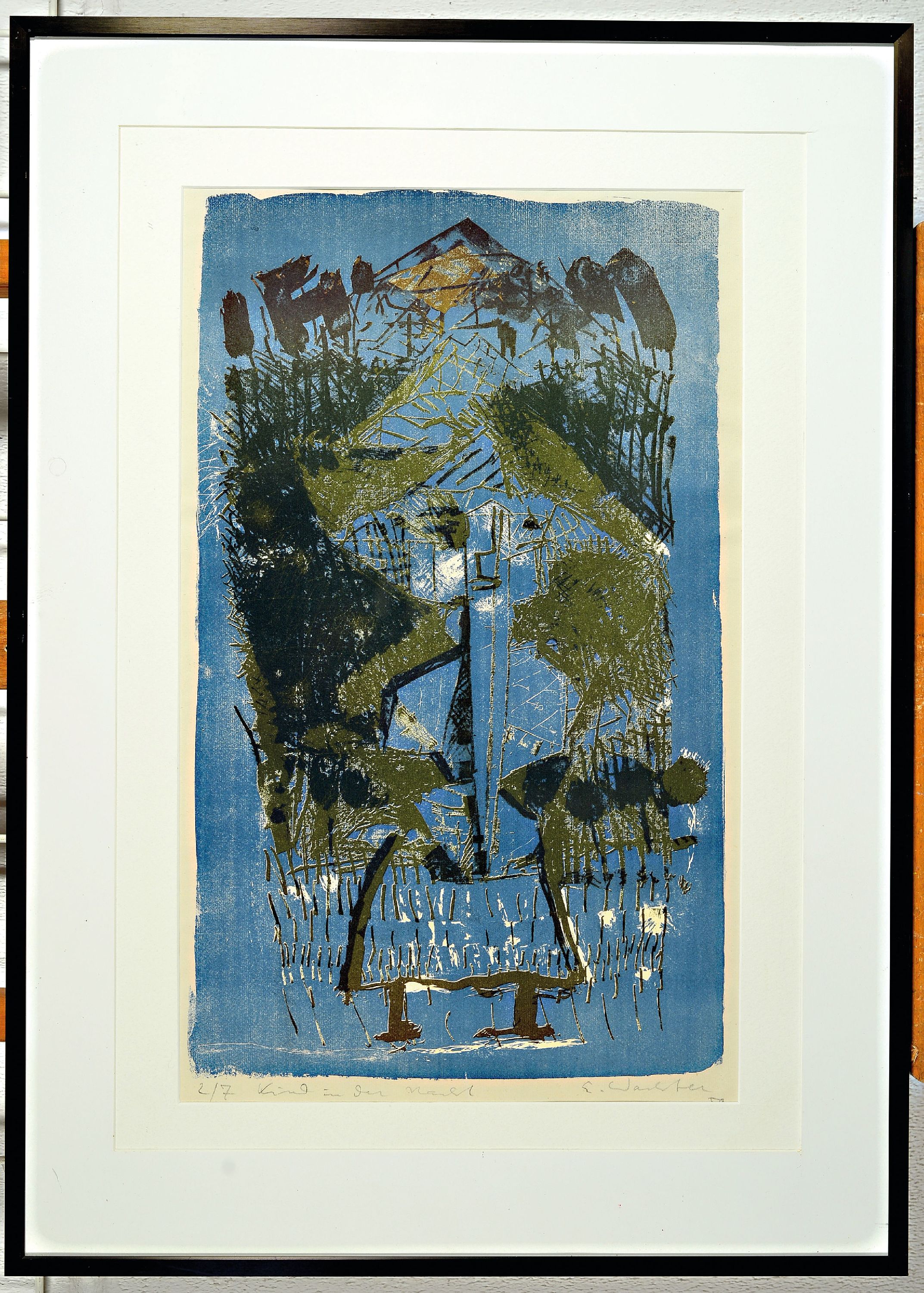 Detail k: Emil Wachter, 1921 Neuburgweier-2012 Karlsruhe, Kind in der Nacht, Farblithographie, sign. und betitelt, num. 2/7, ca. 50x30cm, PP, u.Gl., R. ca. ...