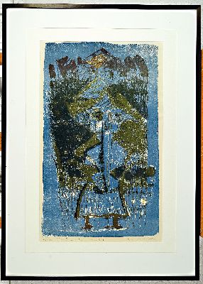 26977631k - Emil Wachter, 1921 Neuburgweier-2012 Karlsruhe, Kind in der Nacht, Farblithographie, ...