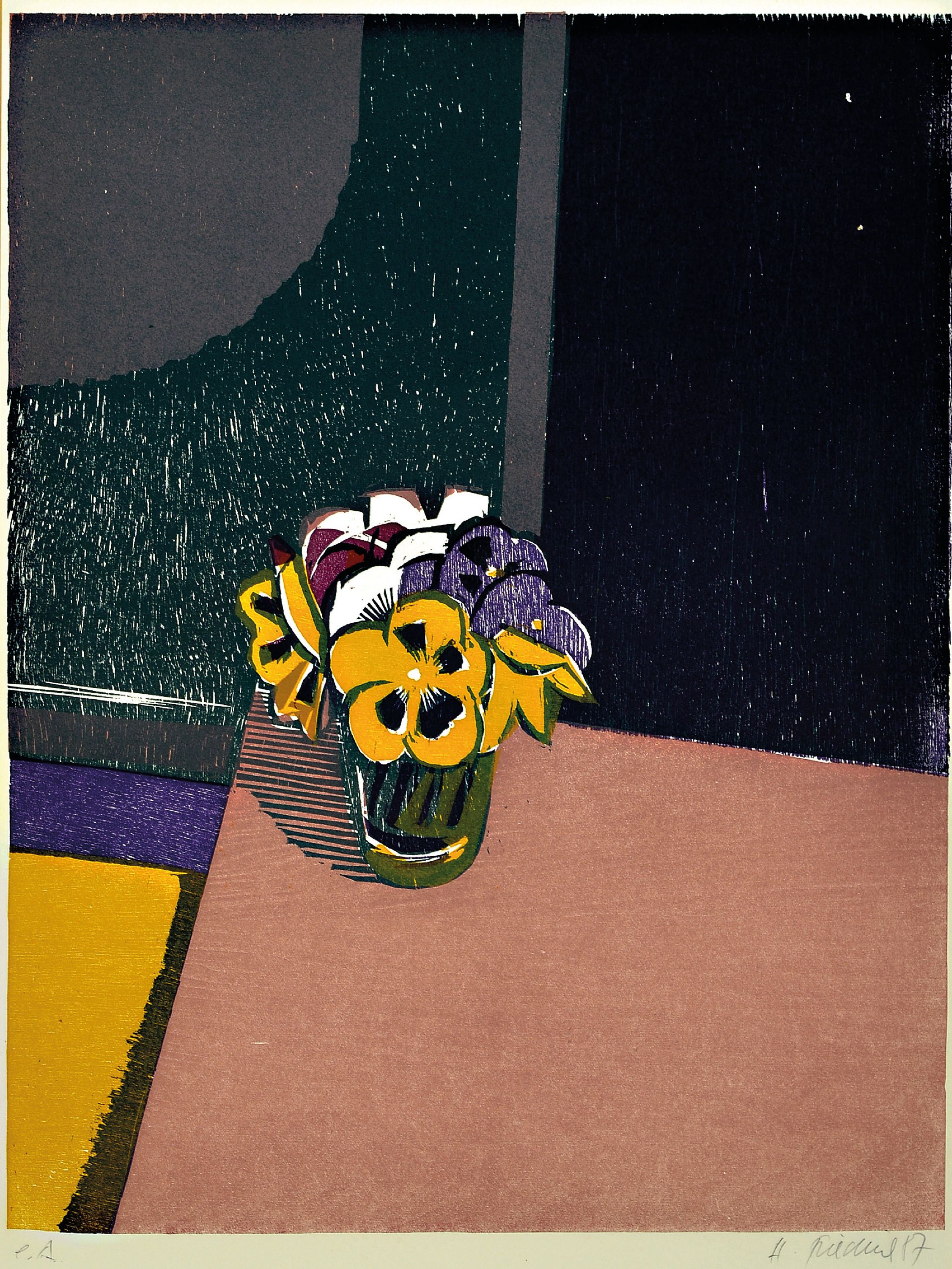 Detail a: Heinz Friedrich, 1924-2018 Schwetzingen, 2 Farbholzschnitte: Sommerstrauß, sign. und dat. 91, e.a., ca. 50x37cm, PP, u.Gl., R. ca. 72x55cm; ...
