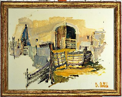 26977865k - Christel Abresch, 1931 Sulzbach-2011 Neustadt a.d. Weinstr., Ländliche Gehöft-Idylle, ...