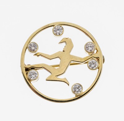 Image 26977873 - 14 kt Gold Brillant-Brosche, GG 585/000, rund, mittig Darstellung eines Kobold, 6 ...