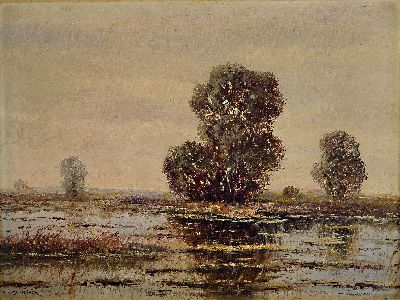 Image 26977875 - R. von Scheiber, Maler um 1900, weite Moorlandschaft mit Weiden, Öl/Lwd, links ...