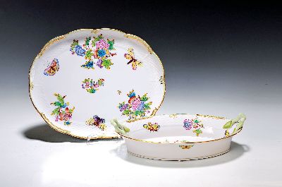 Image 26977882 - Platte und Schale, Herend Ungarn, 20. Jh., Modell Victoria, ovale Platte ca. 25x31cm, ...