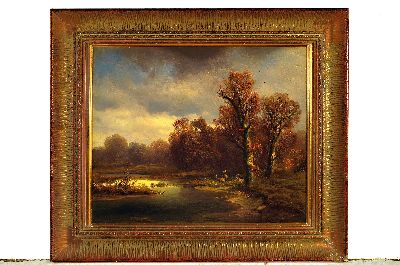 26977886k - Carl Millner, 1825 Mindelheim-1895 München, Rehe am Teichufer am Waldrand, ...
