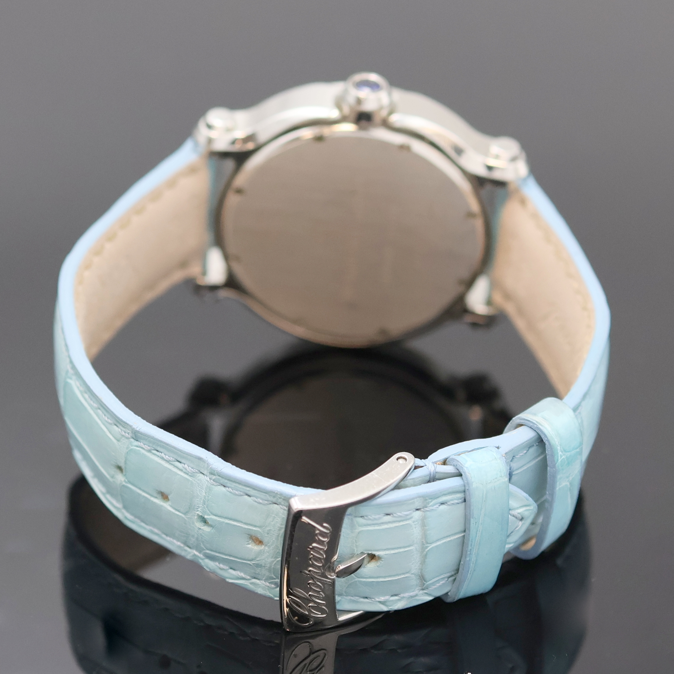 Detail b: CHOPARD Happy Sport auf 500 Stück limitierte Damenarmbanduhr in Stahl Referenz 8475, Schweiz um 2010, quarz, Boden 8-fach verschr., Schmuckkrone m. ...
