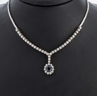 Image 26978064 - 14 kt Gold Saphir-Brillant-Collier, 1970er Jahre, WG 585/000, Mittelteil mit bewegl. ...