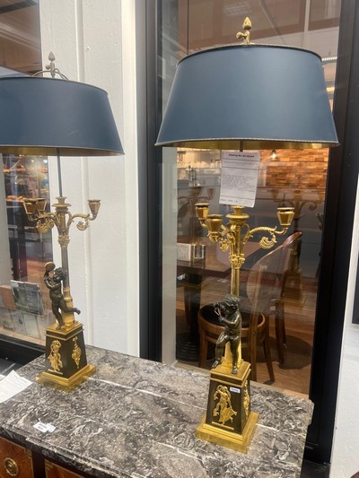 26978072a - Paar große Figurenleuchter, Frankreich, Second Empire, um 1860, Korpus Metall ...