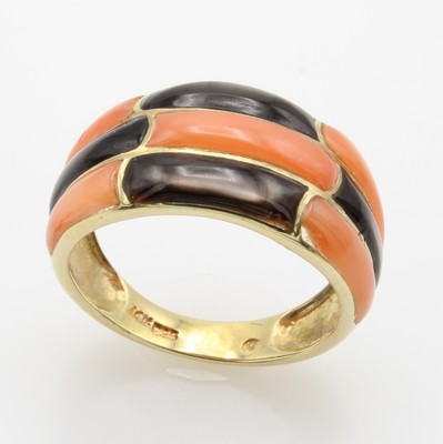 Image 26978076 - Ring mit Koralle und Perlmutt, GG 585/000, Korall- und schwarze Perlmutteinlagen im ...