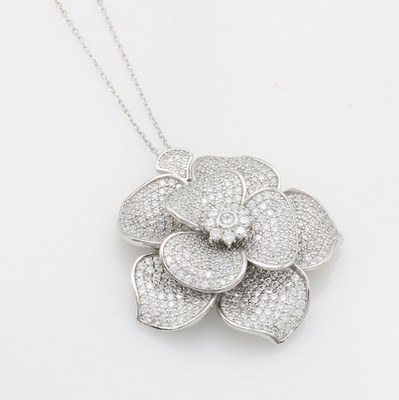 Image 26978109 - Anhänger "Blüte" mit Zirkonias an Kette, 925er Silber, plastische ...