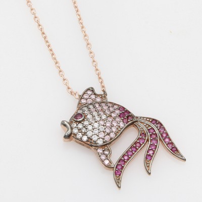Image 26978246 - Collier "Fisch" mit Zirkonias, 925er silber rot vergoldet, pinkf. und ...