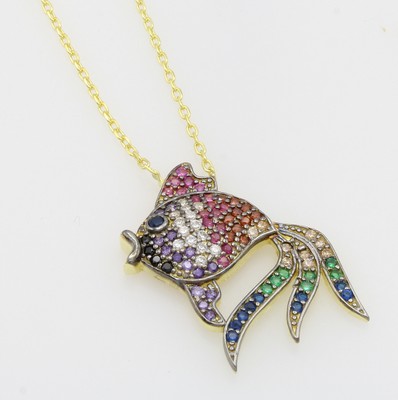 Image 26978260 - Collier "Fisch" mit bunten Zirkonias, 925er Silber vergoldet, L. ca. 40 - 45 cm