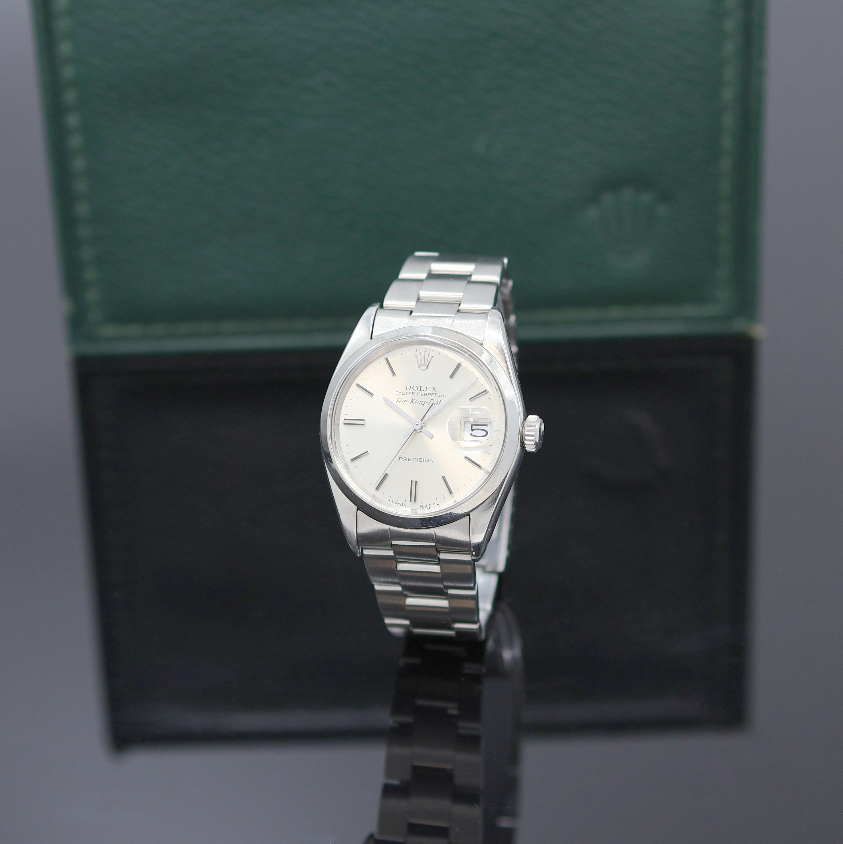 ROLEX Herrenarmbanduhr Oyster Perpetual Air- King Date Precision Referenz 5700, Schweiz um 1977, Edelstahlgeh. inkl. Oysterband Ref. 78350 mit ...