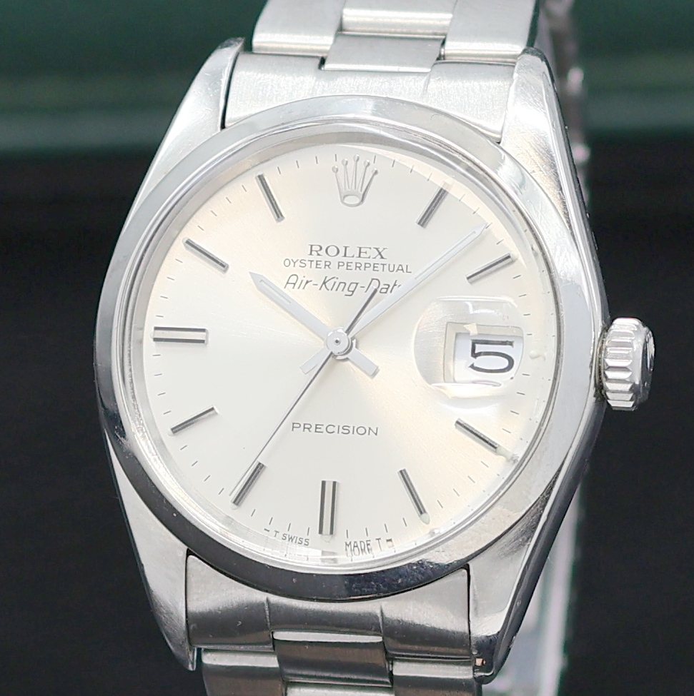 Detail a: ROLEX Herrenarmbanduhr Oyster Perpetual Air- King Date Precision Referenz 5700, Schweiz um 1977, Edelstahlgeh. inkl. Oysterband Ref. 78350 mit ...