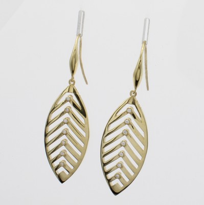 Image 26978641 - Paar Ohrgehänge "Blatt" mit Zirkonias, 925er silber vergoldet