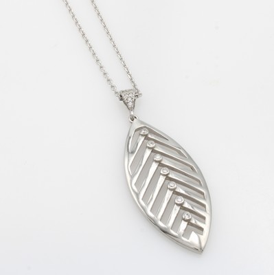 Image 26978652 - Anhänger "Blatt" mit Zirkonias an Kette, 925er Silber, L. ca. 50 cm