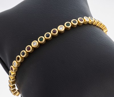 Image 26978654 - 18 kt Gold Farbstein-Brillant-Armband, GG 750/000, 35 rundfacett. Saphire, Rubine und ...
