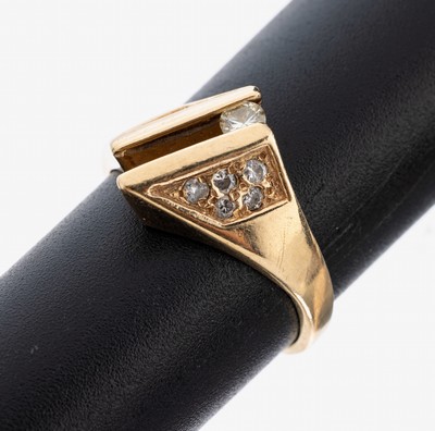 Image 26978666 - 14 kt Gold Diamant-Ring, GG 585/000, 1 Brillant ca. 0.12 ct Weiß/si, 10 ...