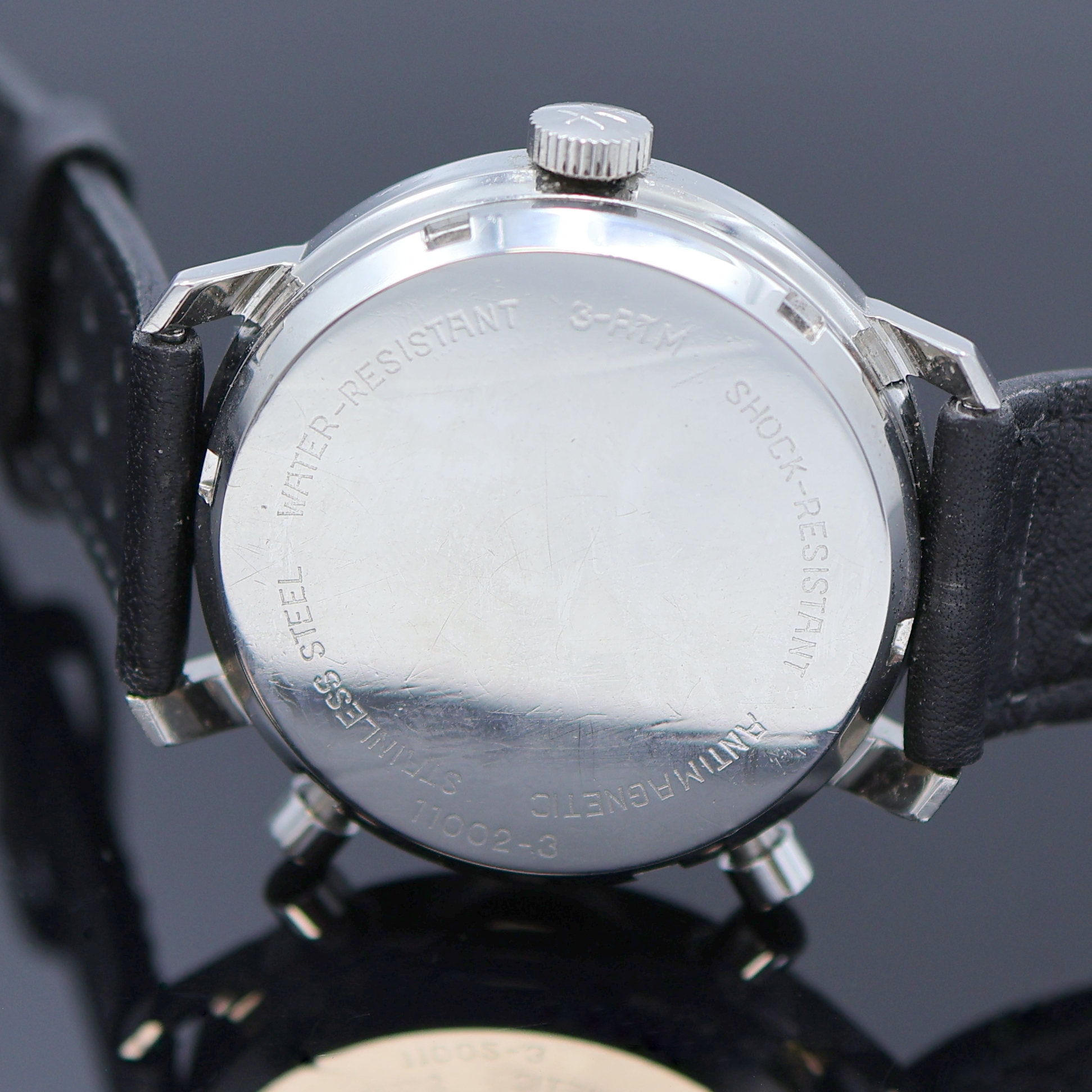 Detail c: HAMILTON Chrono-Matic Armbandchronograph in Stahl, Schweiz um 1970, Automatik, Boden verschr., Krone b. 9, silb. Zifferbl. m. silb. Leuchtzeiger, 12 ...
