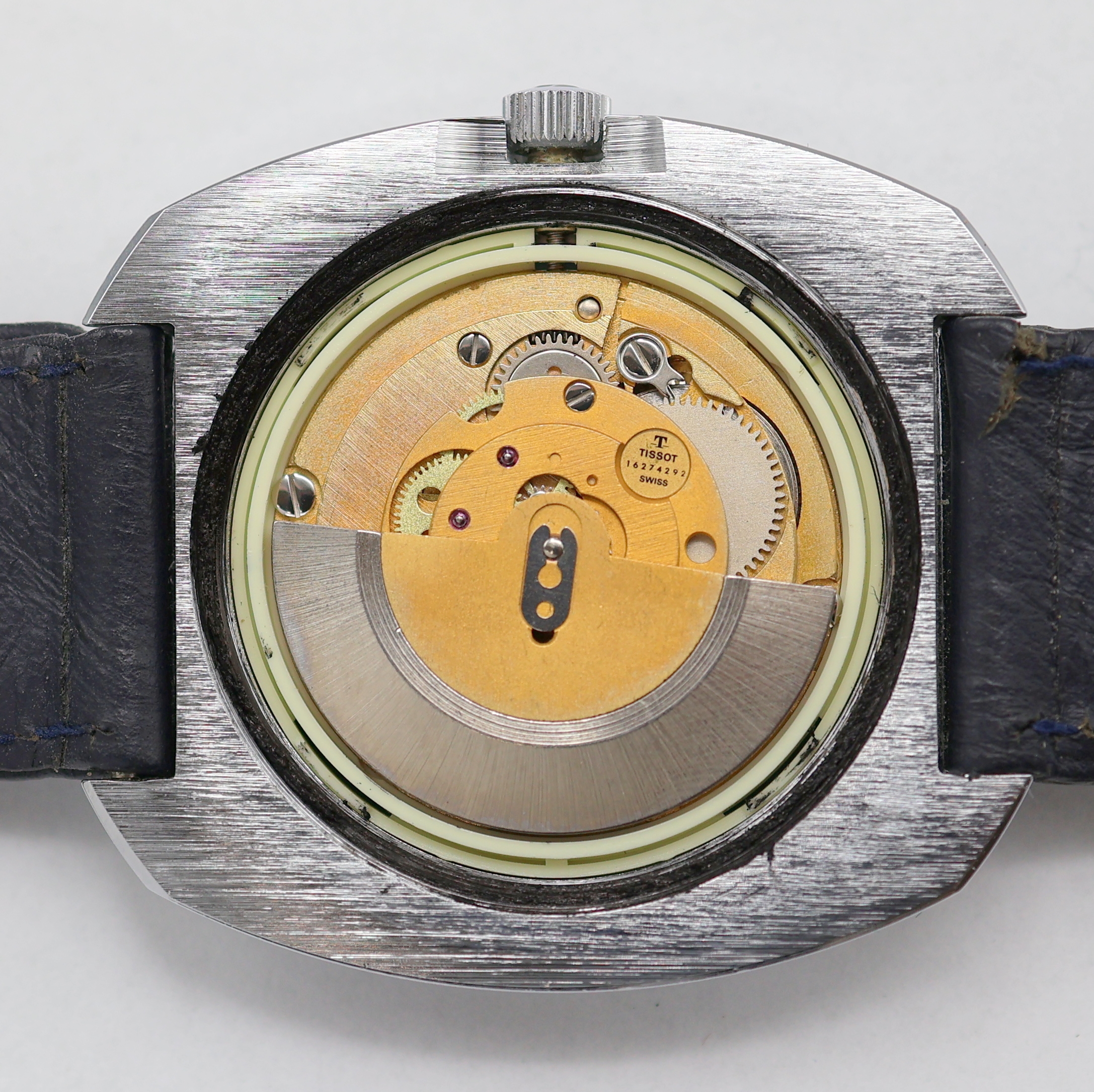Detail g: TISSOT Sideral Herrenarmbanduhr Referenz 44545-1, Automatik, Schweiz um 1973, verchr. Geh. inkl. Lederband m. orig. Dornschl., Edelstahlboden ...