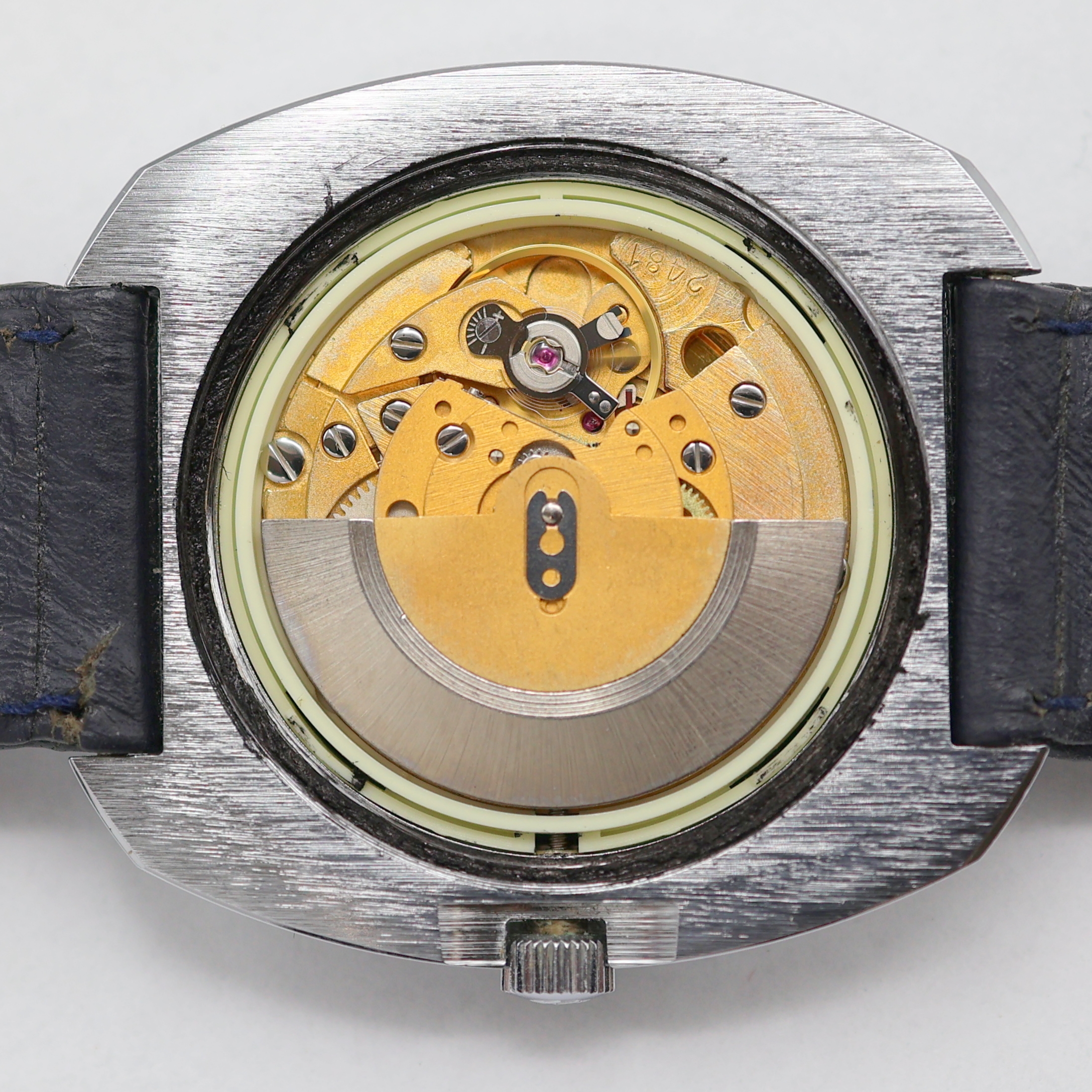Detail h: TISSOT Sideral Herrenarmbanduhr Referenz 44545-1, Automatik, Schweiz um 1973, verchr. Geh. inkl. Lederband m. orig. Dornschl., Edelstahlboden ...