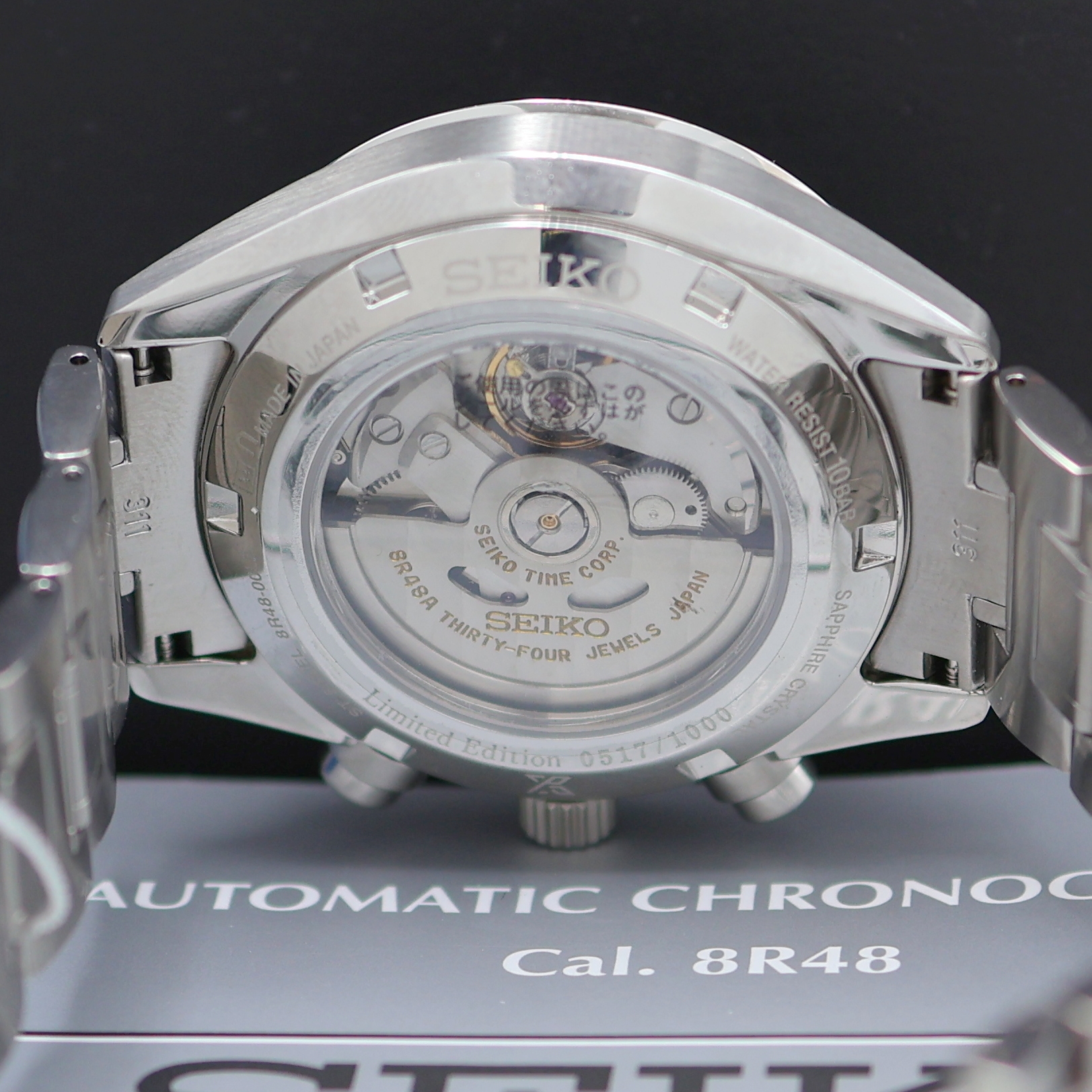 Detail g: SEIKO Prospex nahezu neuwertiger, auf 1000 Stück limitierter Armbandchronograph in Stahl Referenz SRQ029J1, Japan um 2019, Automatik, beids. vergl. ...