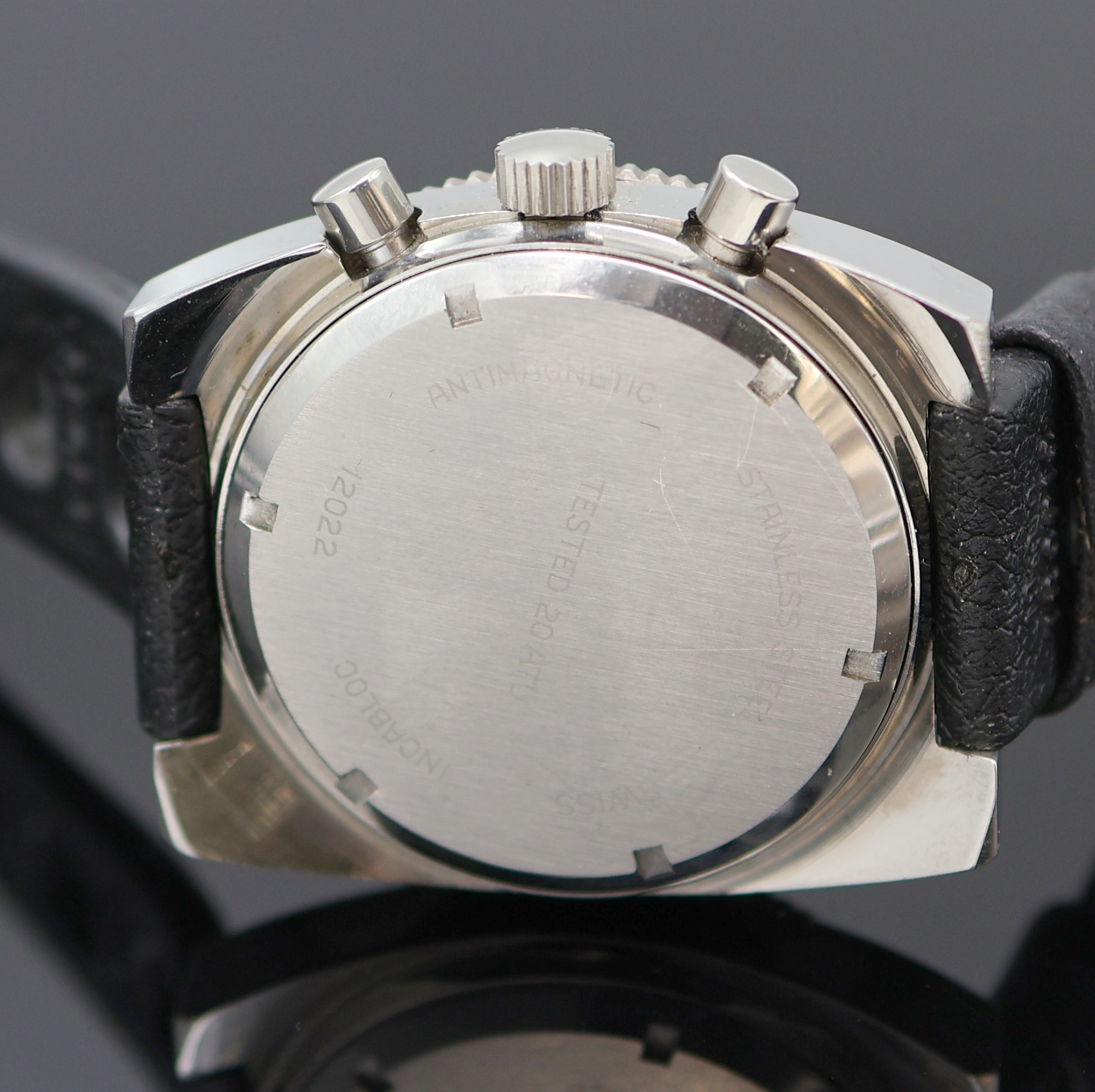 Detail f: ARSA Armbandchronograph, Handaufzug, Schweiz um 1969, Edelstahlgeh. inkl. orig. Tropic Sport Armband (Schlaufe ers.), Lünette m. 60er Teilung beids. ...