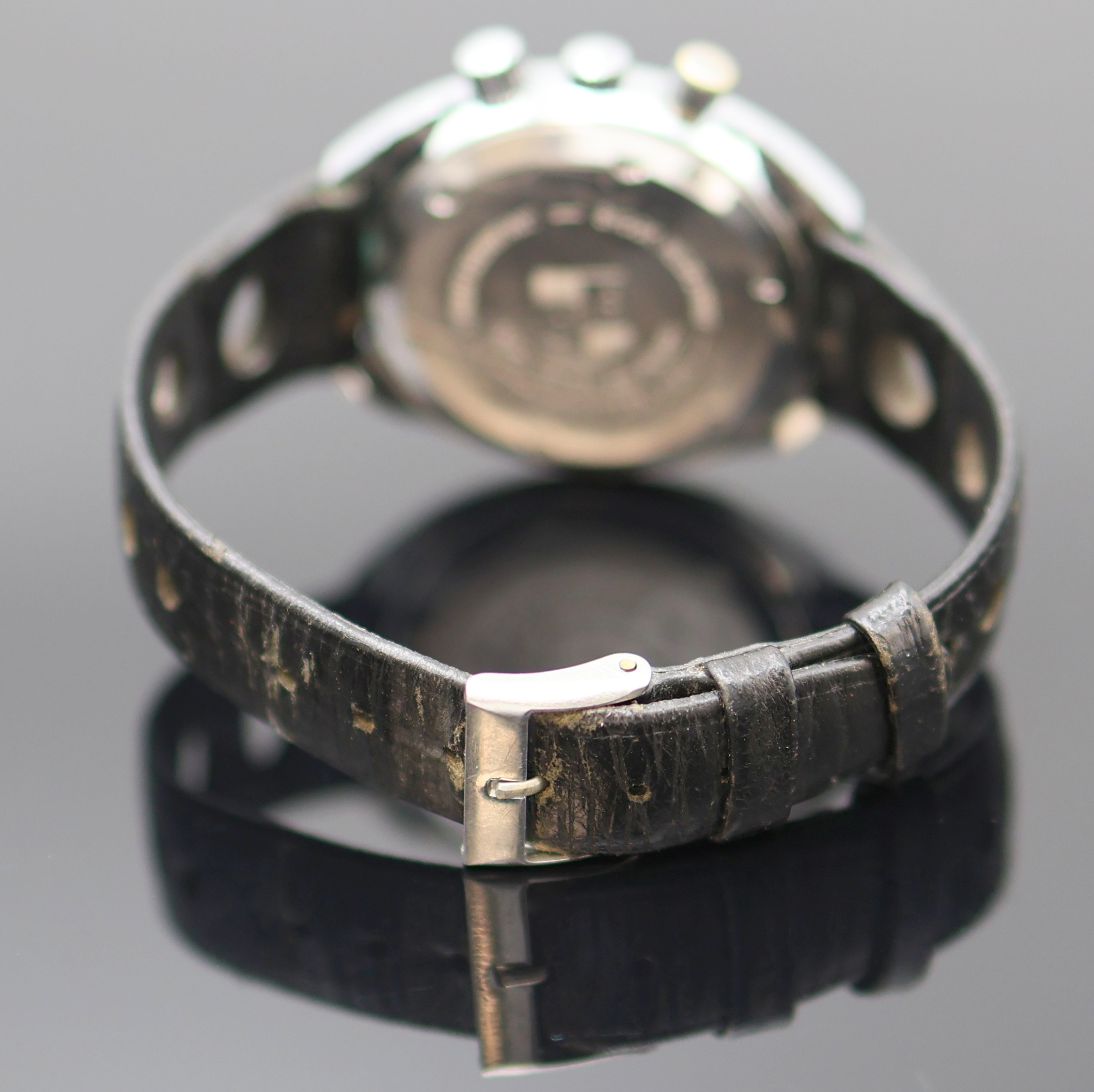 Detail c: ORIS Star ChronOris seltene Herrenarmbanduhr mit Chronograph, Schweiz um 1970, Handaufzug, verchr. Geh. m. verschr. Stahlboden, Chrono-Drücker b. 2, ...