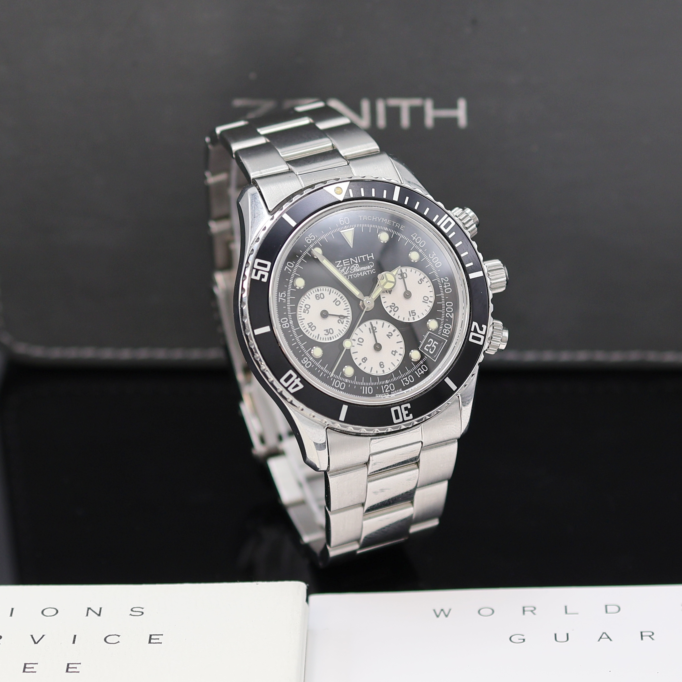 Detail b: ZENITH El Primero De Luca Herrenarmbanduhr mit Chronograph in Stahl Referenz 02.2310.400, Automatik, Boden, Krone und Drücker verschr. (Krone/Tubus ...