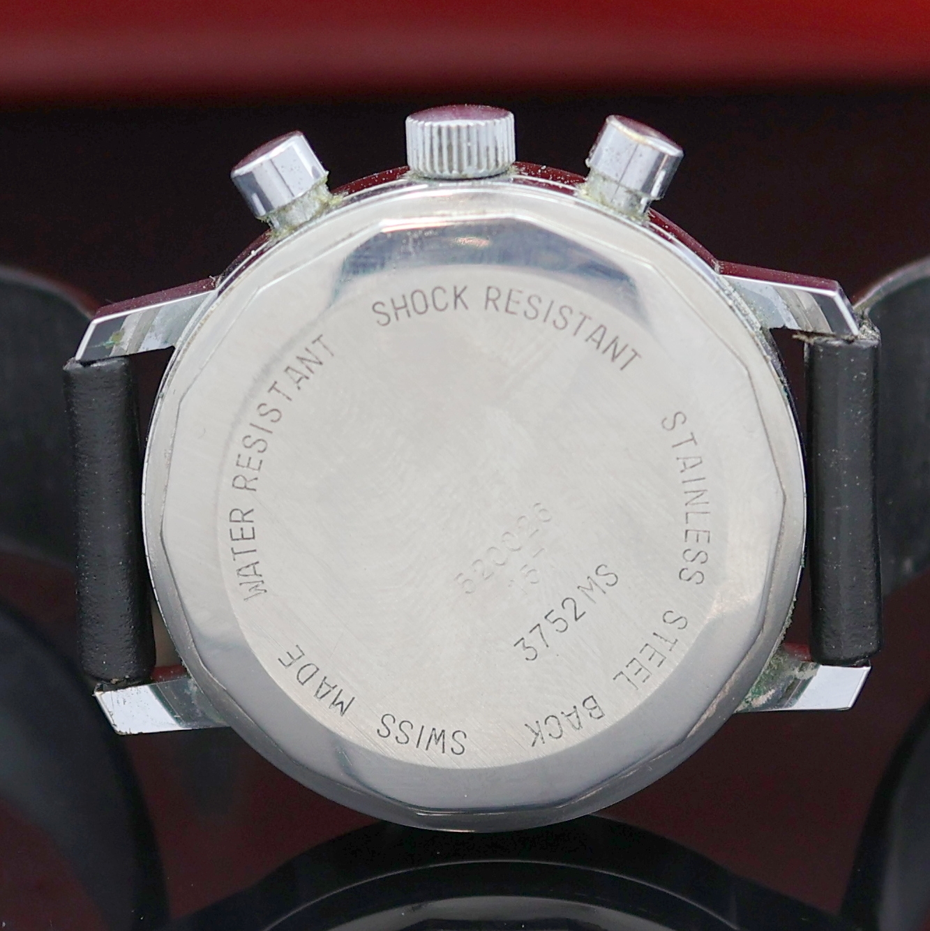 Detail f: DUGENA Herrenarmbanduhr mit Chronograph, Handaufzug, Schweiz um 1970, verchr. Geh. m. verschr. Stahlboden, blaues Zifferbl. m. Tritium-Leuchtindizes, ...