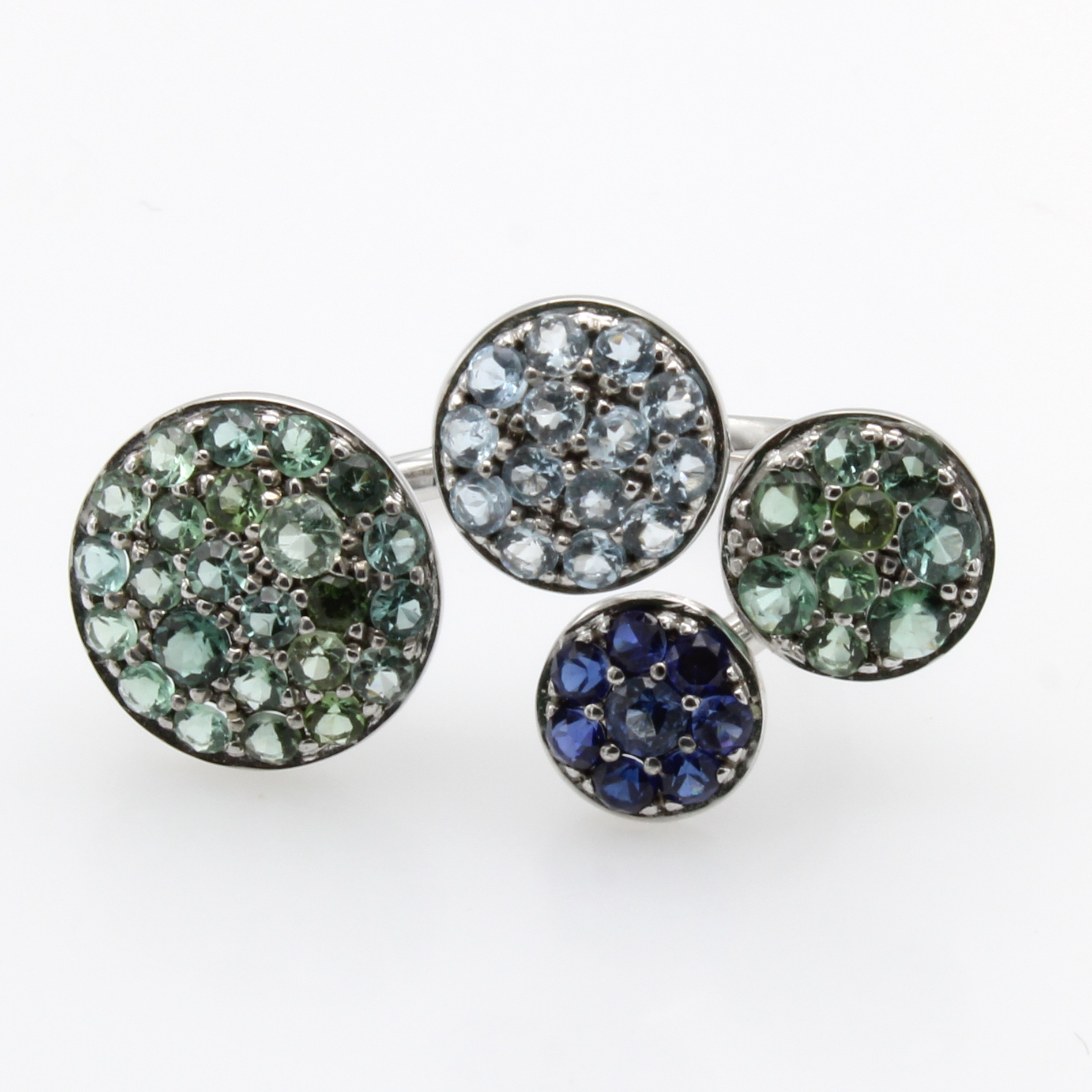 Image 26979199 - Ring mit Farbsteinen, WG 750/000, Turmaline,Saphire u. Aquamarine zus. ca. 2.36, offene ...