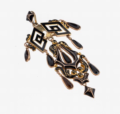 Image 26979117 - 14 kt Gold Achat-Email-Anhänger, GG/RG 585/000 gepr., Abhängung um 1880, ...