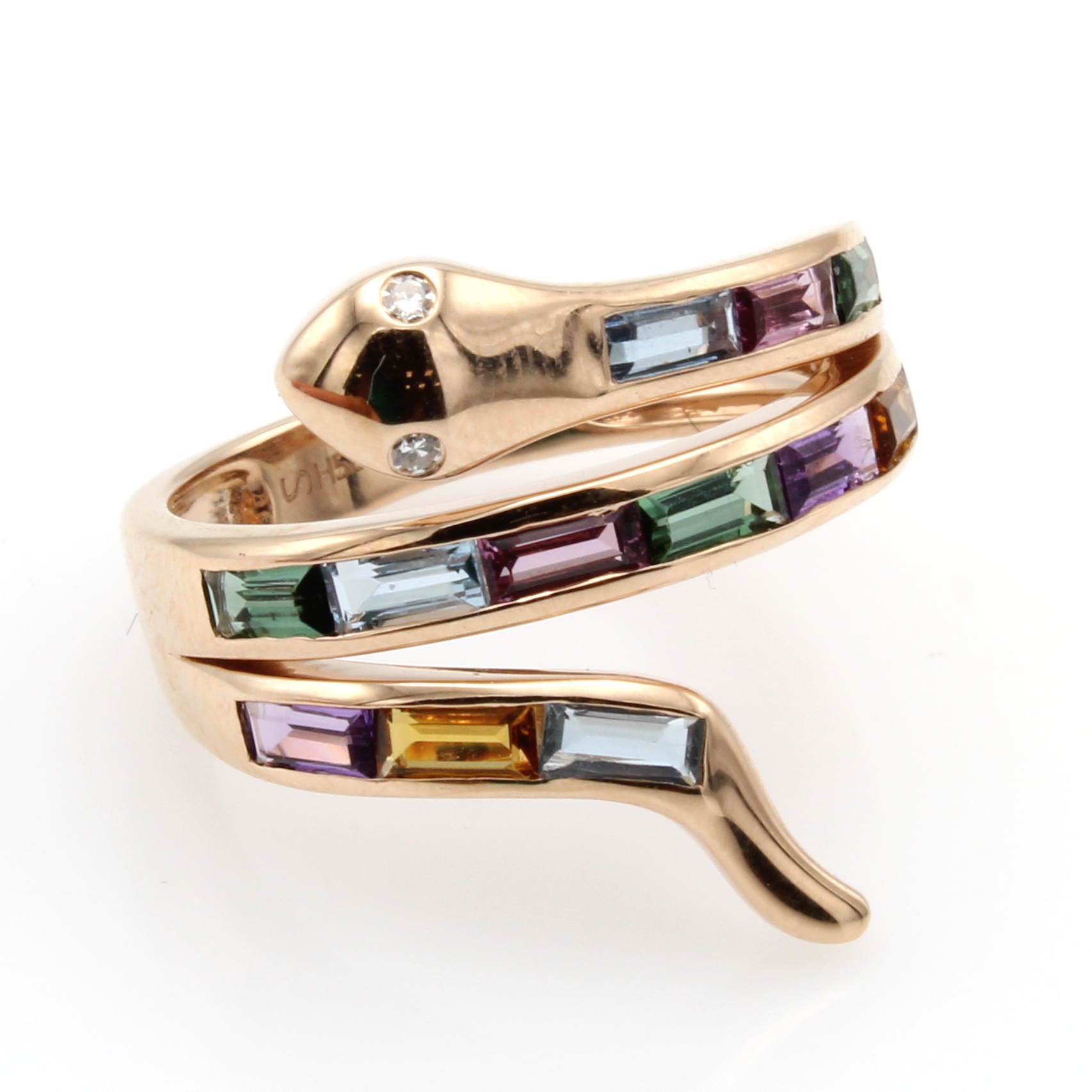 Image 26979201 - Schlangenring mit Farbsteinen und Brillanten, RG 585/000, Turmaline, Aquamarine, ...