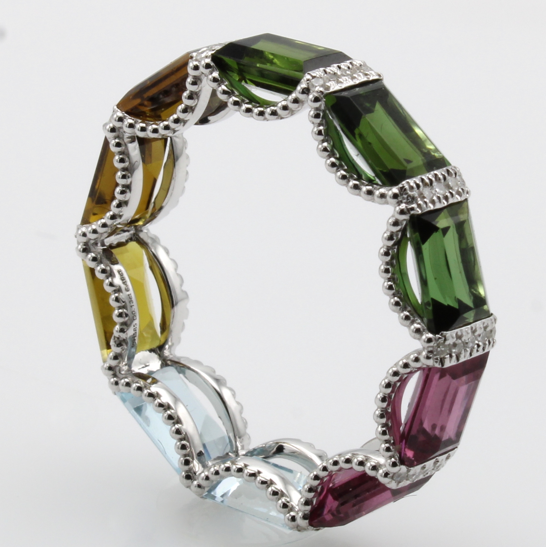 Image 26979210 - Ring mit Farbsteinen und Diamanten, WG 585/000, Turmaline, Rhodolite u. Aquamarine zus. ...