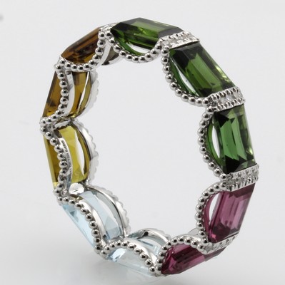 Image Ring mit Farbsteinen, WG 585/000, Turmaline,Rhodolithe u. Aquamarine zus. ca. 6.4, WG- ...