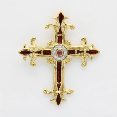 Image 26979216 - Kreuzanhänger mit Emaille und Brillanten, GG/WG 750/000, verschnörkeltes, ...
