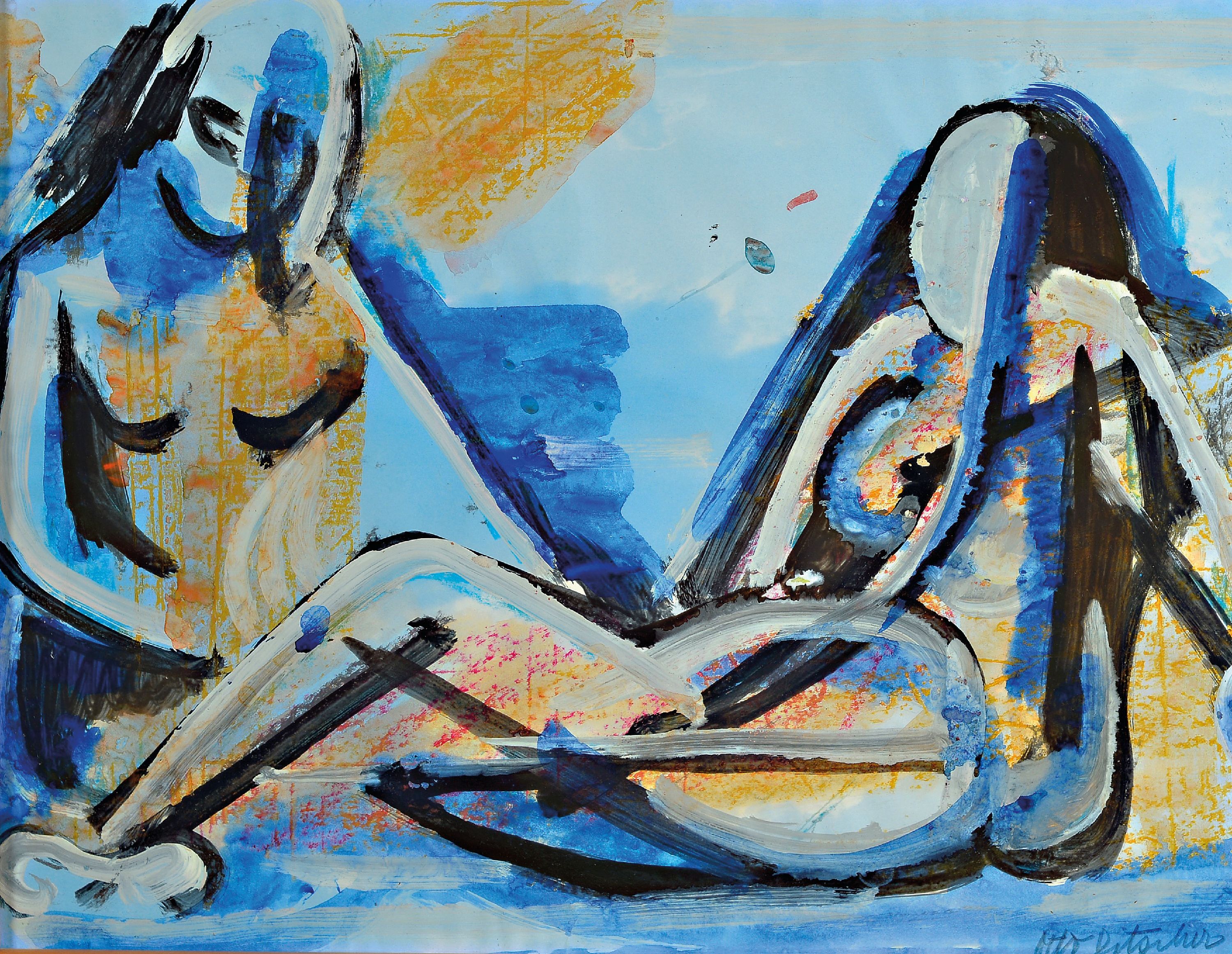Otto Ditscher, 1903-1987 Neuhofen, Akte, Gouache auf Papier, rechts unten sign. und dat. 1986, ca. 38x49cm, u.Gl., R. ca. 43x54cm