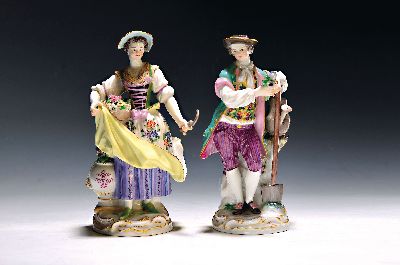 Image 26979366 - Porzellanfigurenpaar, Meissen, um 1870/80, Gärtnerin mit Blumenkorb und ...
