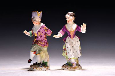 Image 26979515 - Paar Porzellanfiguren, Meissen, um 1880-90, Tanzende, bunt bemalt, Goldstaffage, ...