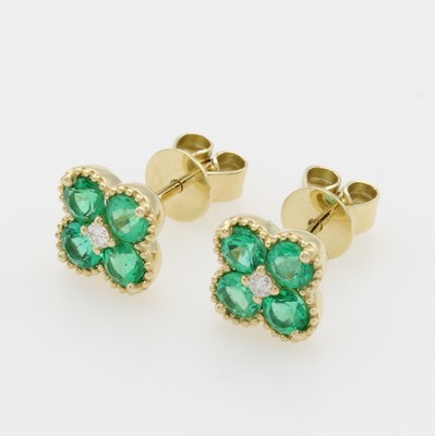 Image Paar Ohrstecker "Blüte" mit Smaragden und Brillanten, GG 585/000, 8 ...