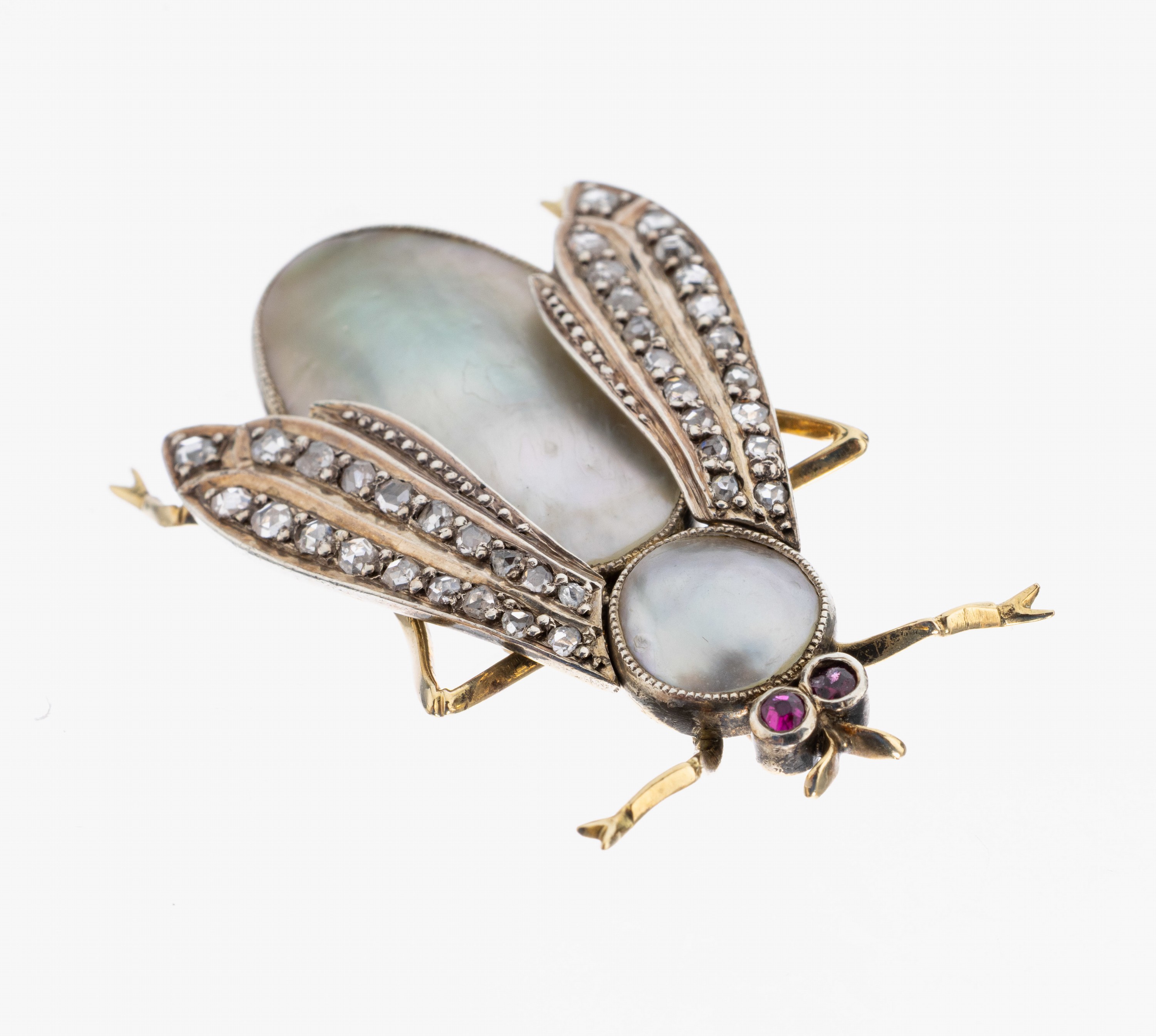 Image 26979658 - 15 kt Gold Perl-Diamant-Rubin-Anhänger, GG 625/000, Darstellung eines Insektes, ...