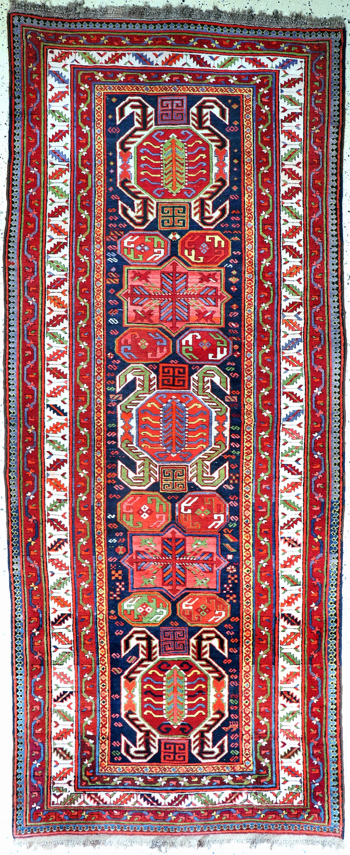 Lenkoran Kazak antik, Kaukasus, um 1900, Wolle auf Wolle, ca. 302 x 125 cm, EHZ: 2, (restauriert)