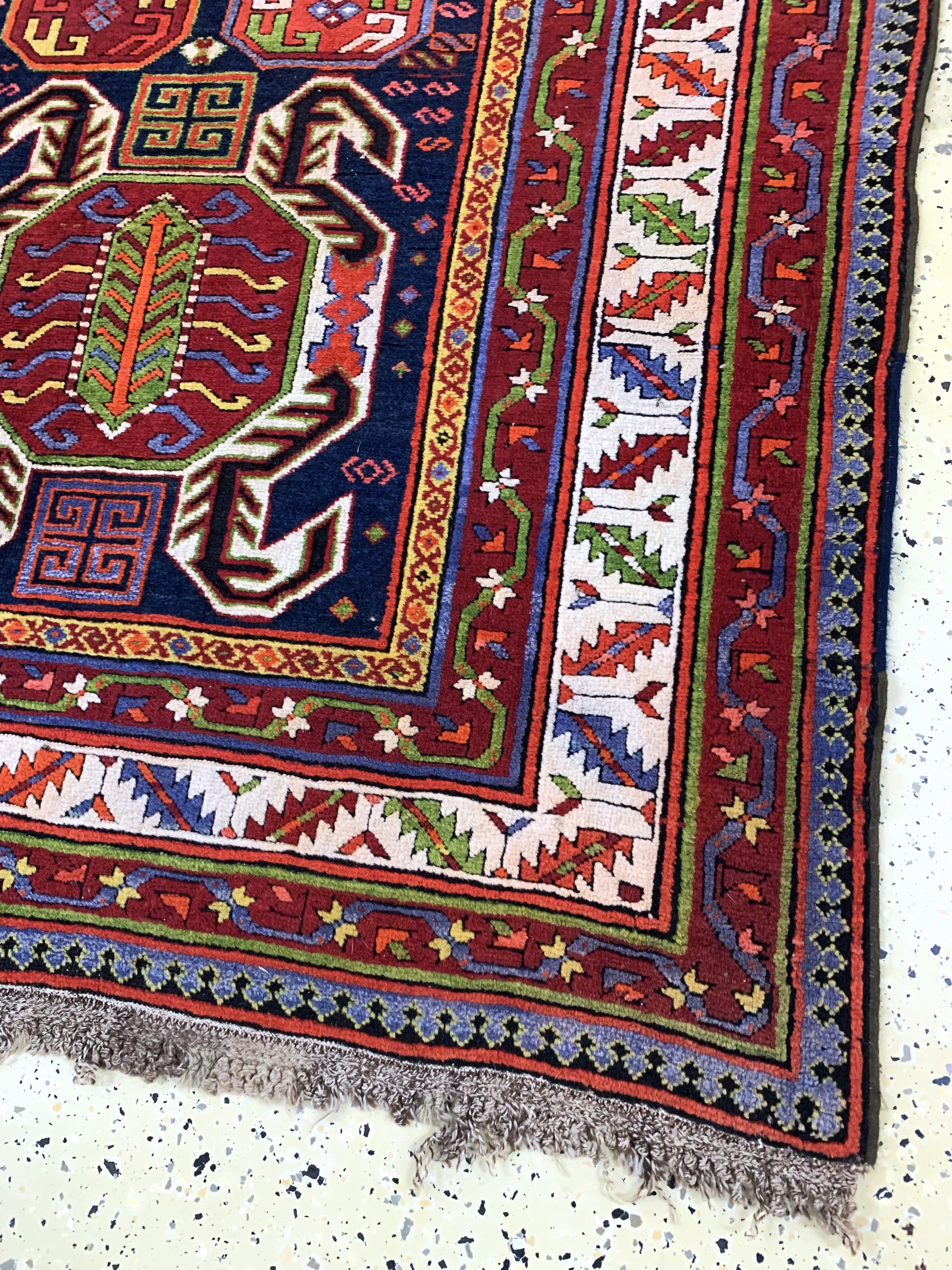 Detail a: Lenkoran Kazak antik, Kaukasus, um 1900, Wolle auf Wolle, ca. 302 x 125 cm, EHZ: 2, (restauriert)