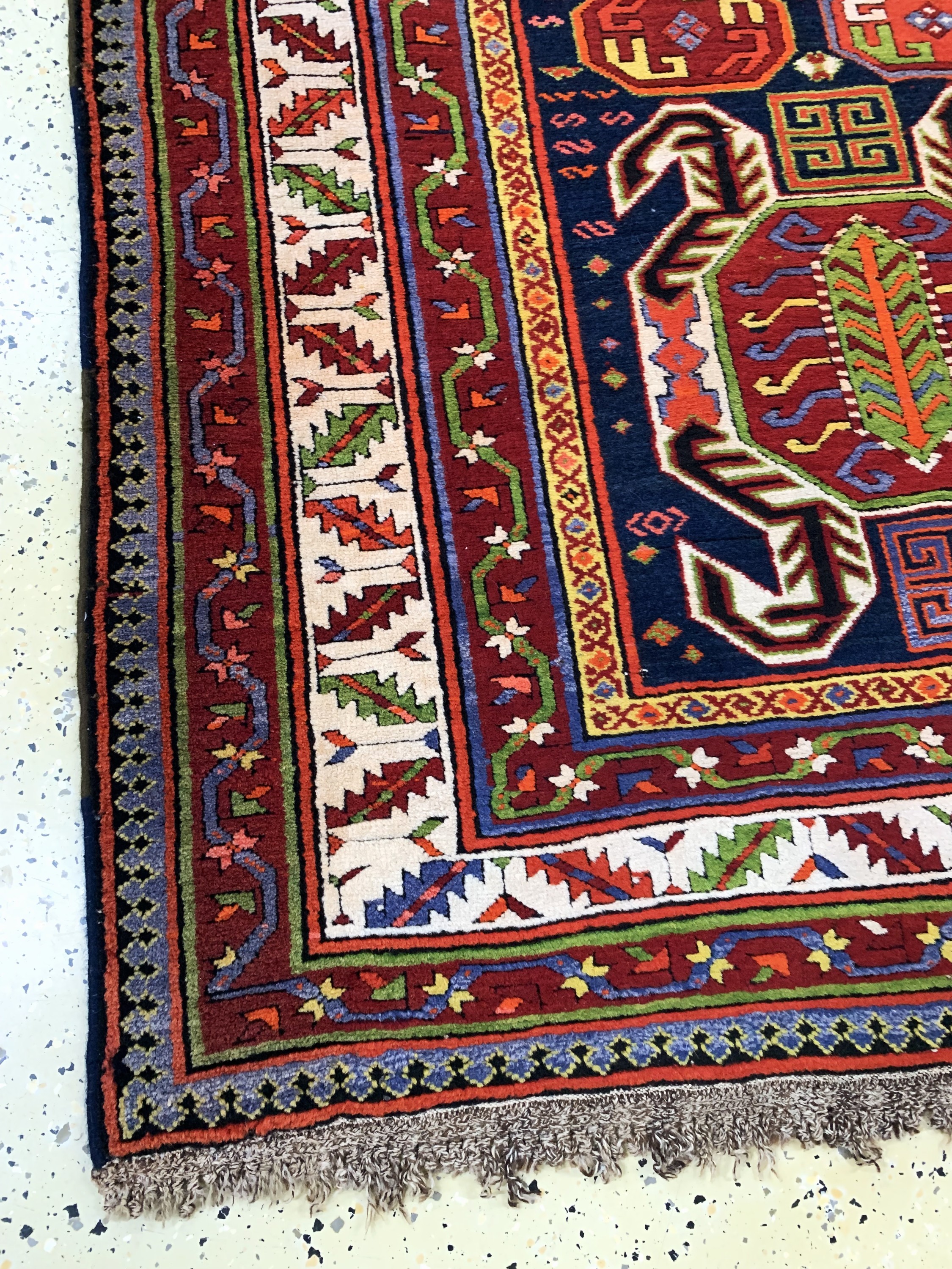 Detail b: Lenkoran Kazak antik, Kaukasus, um 1900, Wolle auf Wolle, ca. 302 x 125 cm, EHZ: 2, (restauriert)