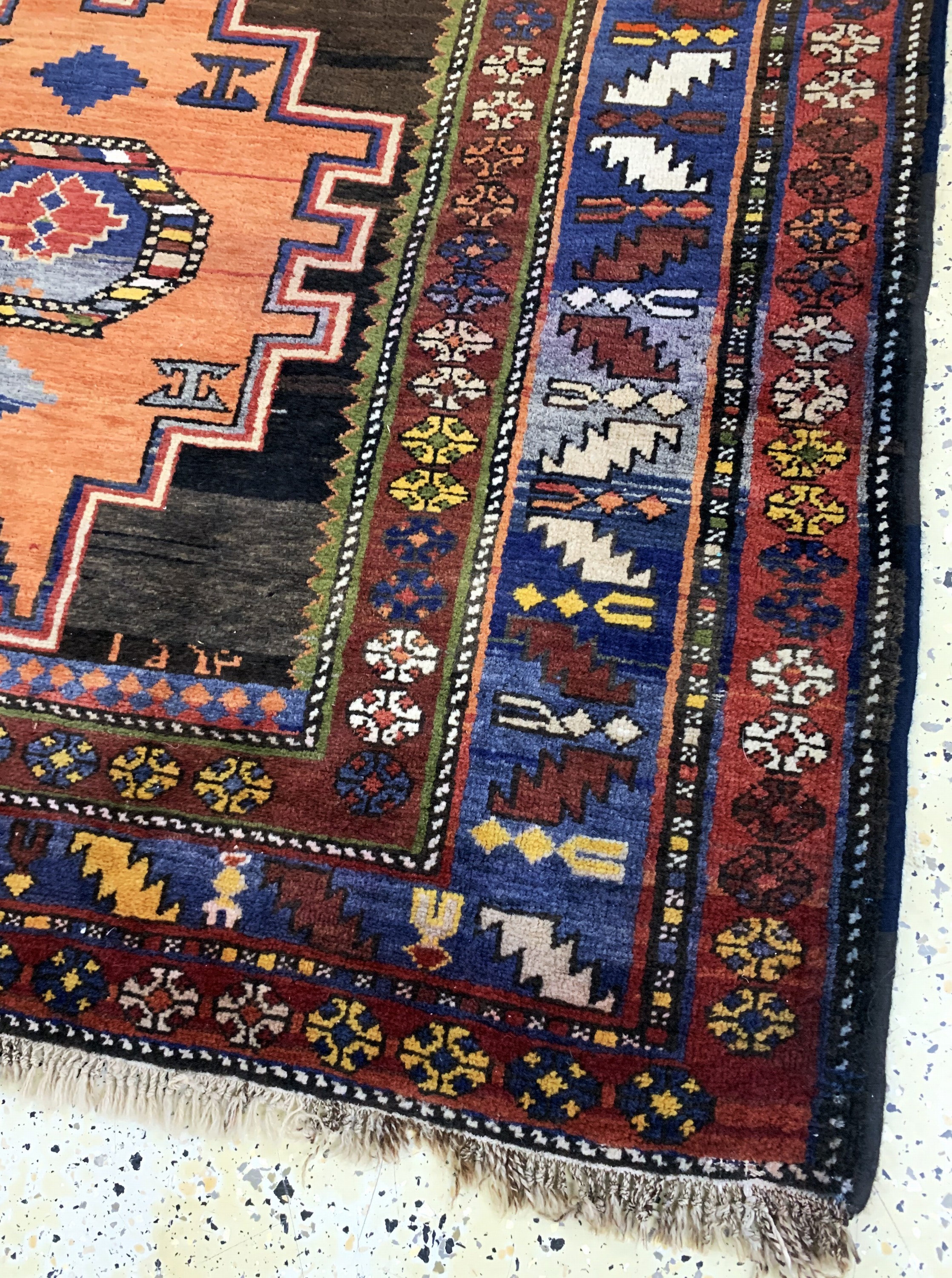 Detail d: "Leshgi"Kazak antik, Kaukasus, 19.Jhd, Wolle auf Wolle, ca. 239 x 134 cm, EHZ: 2, (restauriert)