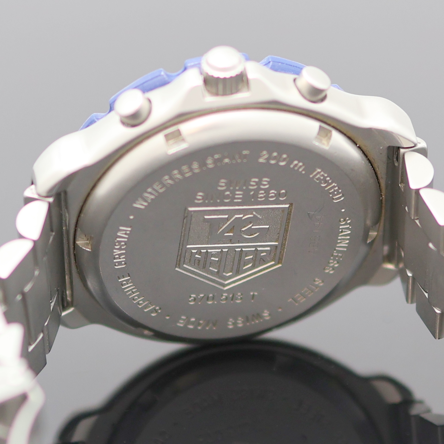 Detail f: TAG HEUER Formula 1 Herrenchronograph in Stahl Referenz 570.513T, Schweiz um 1995, quarz, Boden u. Krone verschr., orig. Gliederband m. Faltschl., ...