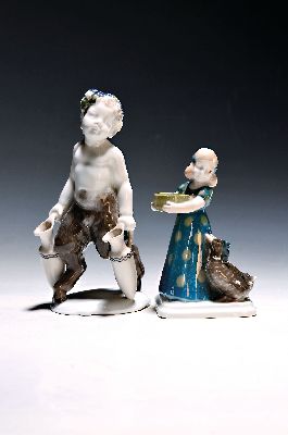 Image 26979643 - Zwei Porzellanfiguren, Rosenthal, Selb-Bavaria, Faun mit Krügen, Entwurf Karl ...
