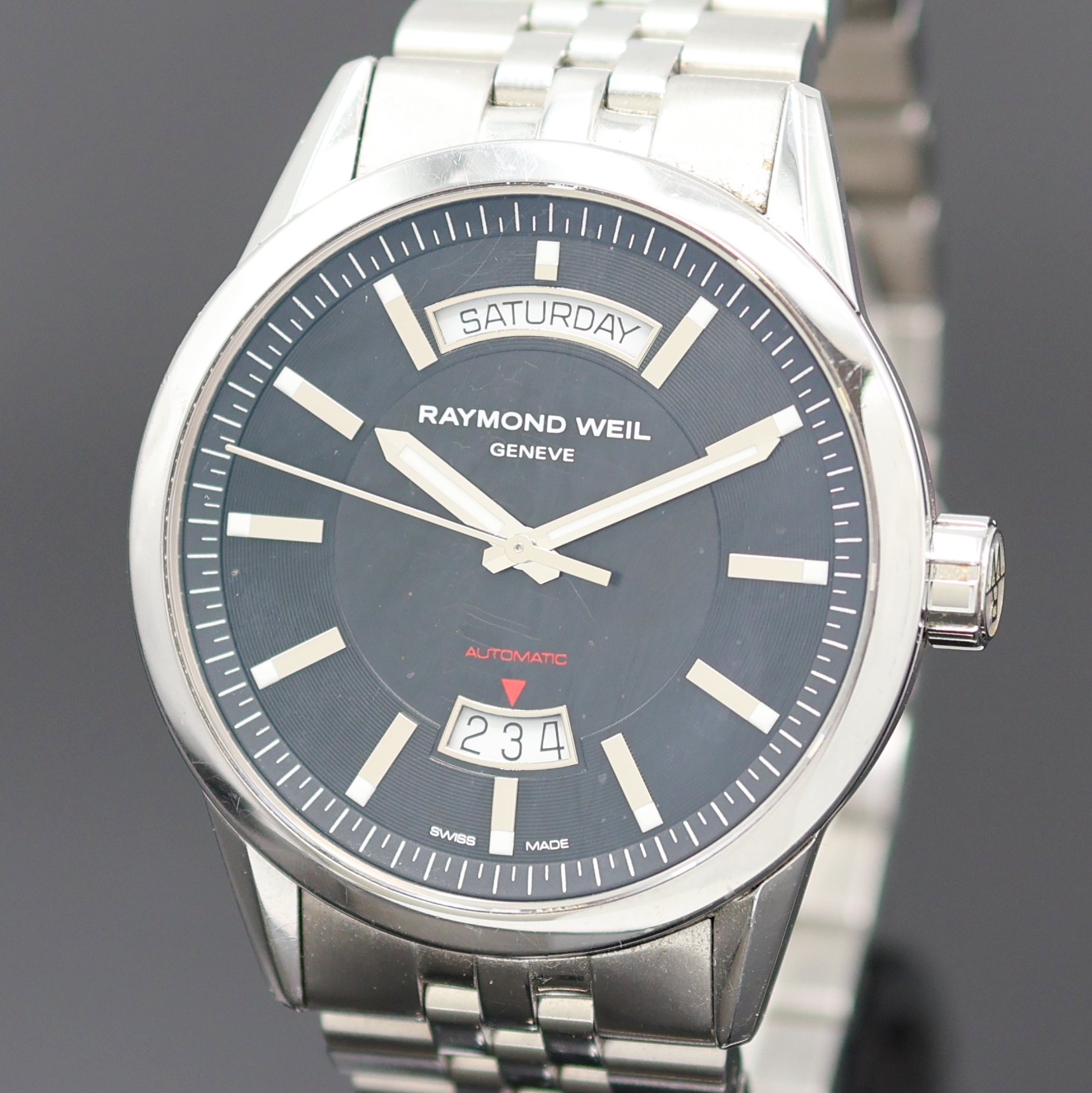 Detail a: RAYMOND WEIL Freelancer Herrenarmbanduhr in Stahl Referenz 2720, Schweiz verk. lt. beil. Pap. 05/2009, Automatik, beids. vergl. Geh., Boden 4-fach ...