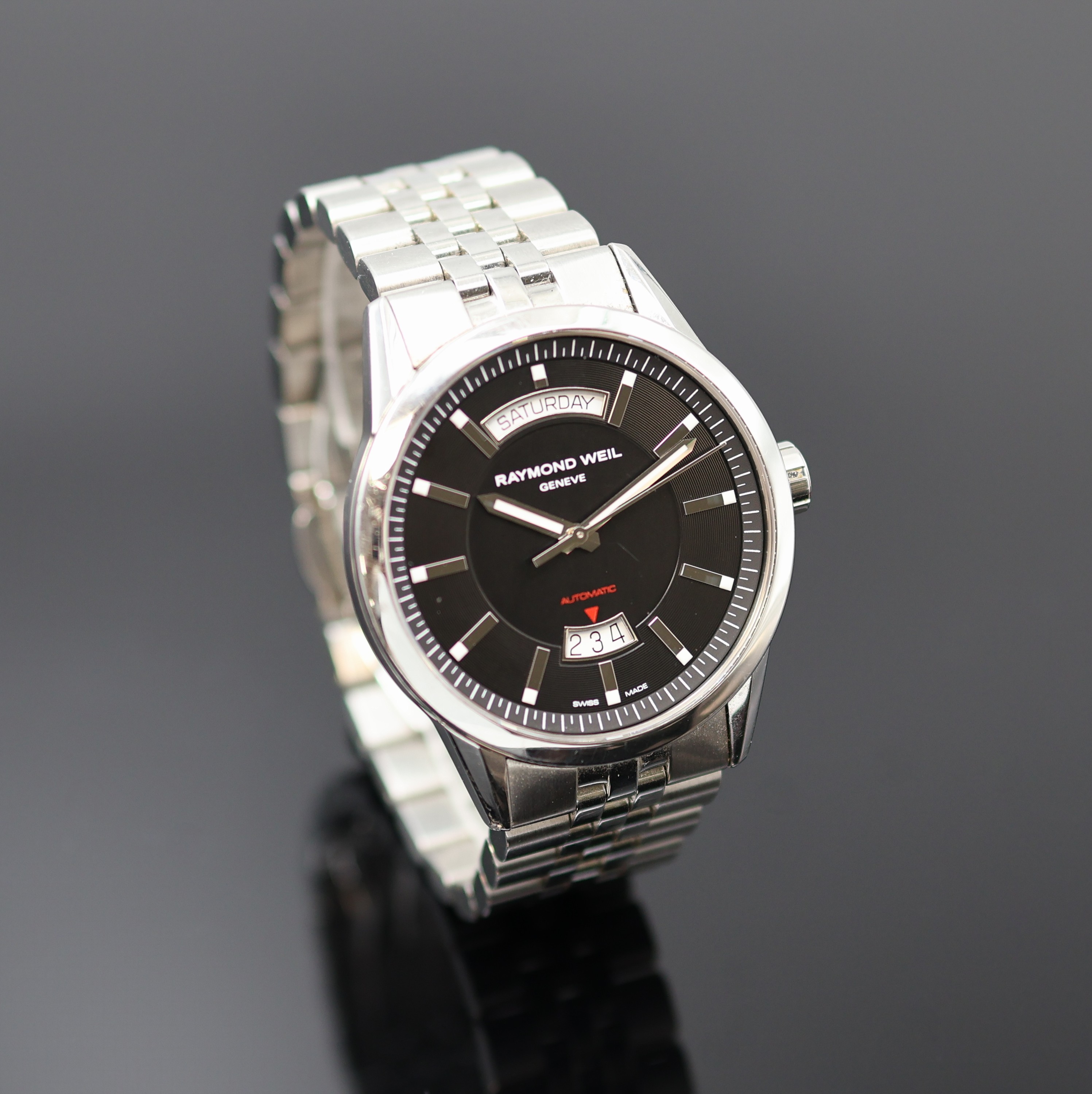 Detail b: RAYMOND WEIL Freelancer Herrenarmbanduhr in Stahl Referenz 2720, Schweiz verk. lt. beil. Pap. 05/2009, Automatik, beids. vergl. Geh., Boden 4-fach ...